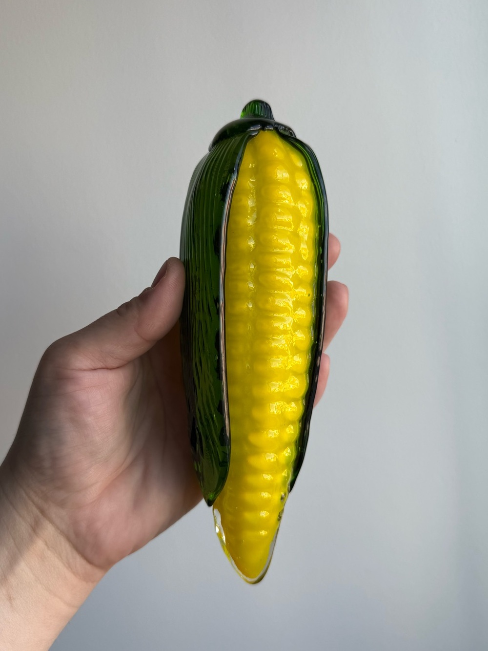 Yellow Corn Cob  Vegetable Vintage Handmade Blown Glass Decor Art